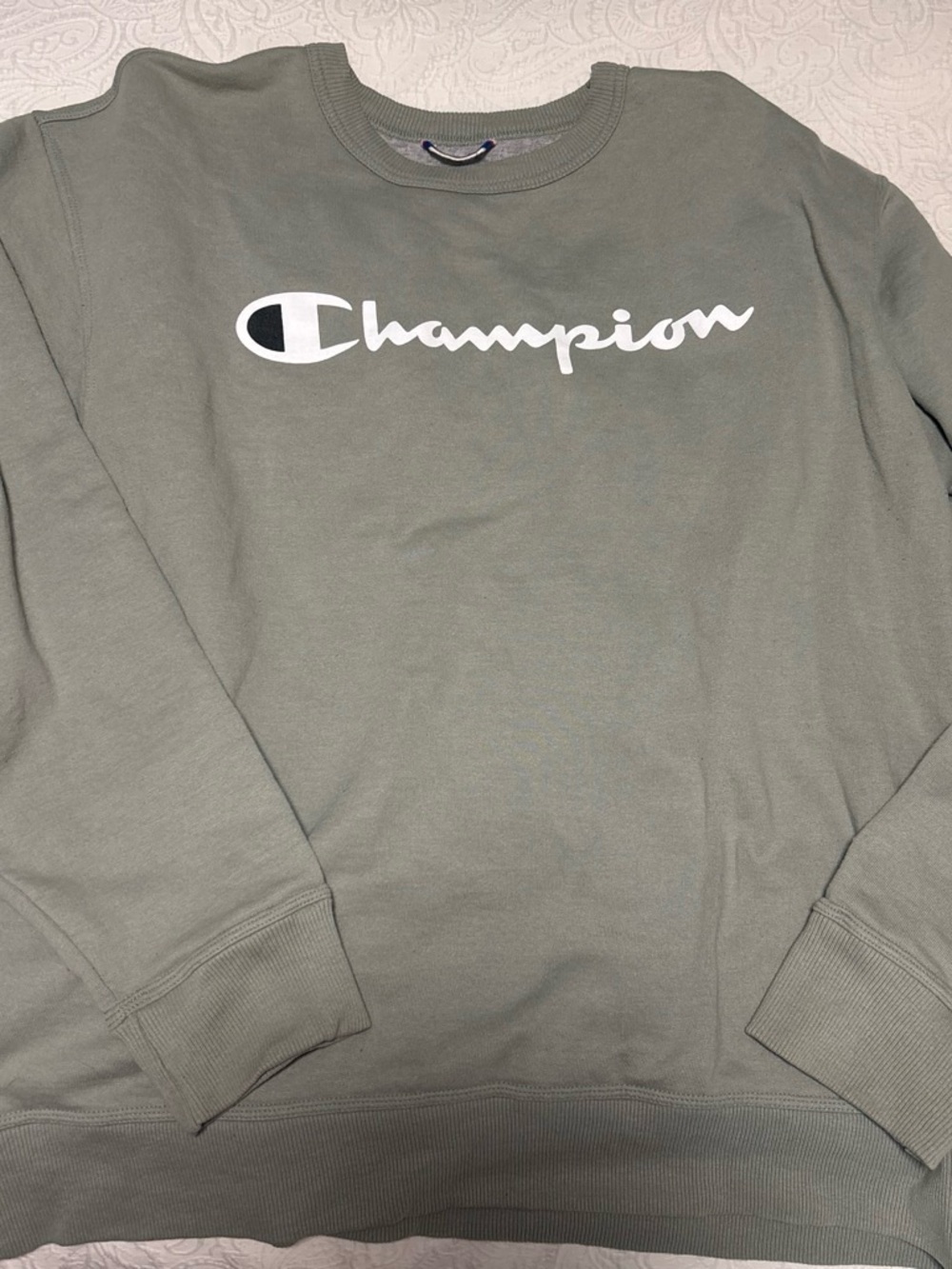 Champion Crewneck Sweatshirt in Sage Green with White Logo